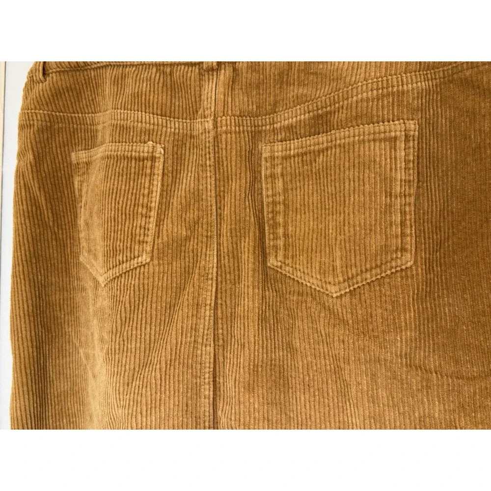 Mittoshop Corduroy Mini Skirt Womens L Brown Tan 100% Cotton Pockets Raw Hem Y2K